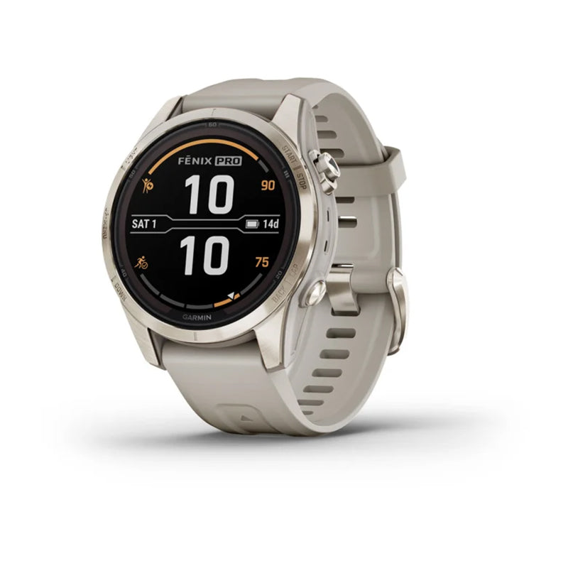 GARMIN Fenix® 7S Pro Sapphire Solar Edition Soft Gold with Light Sand Band