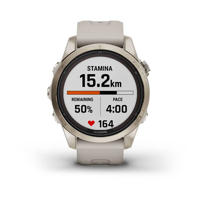 GARMIN Fenix® 7S Pro Sapphire Solar Edition Soft Gold with Light Sand Band