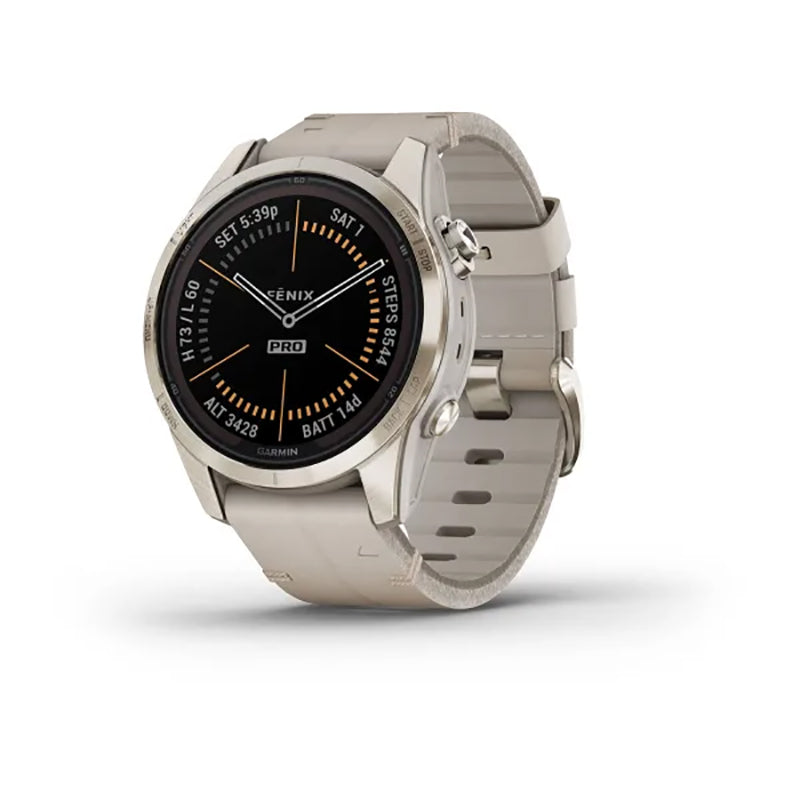 GARMIN Fenix® 7S Pro Sapphire Solar Edition Soft Gold with Limestone Leather Band