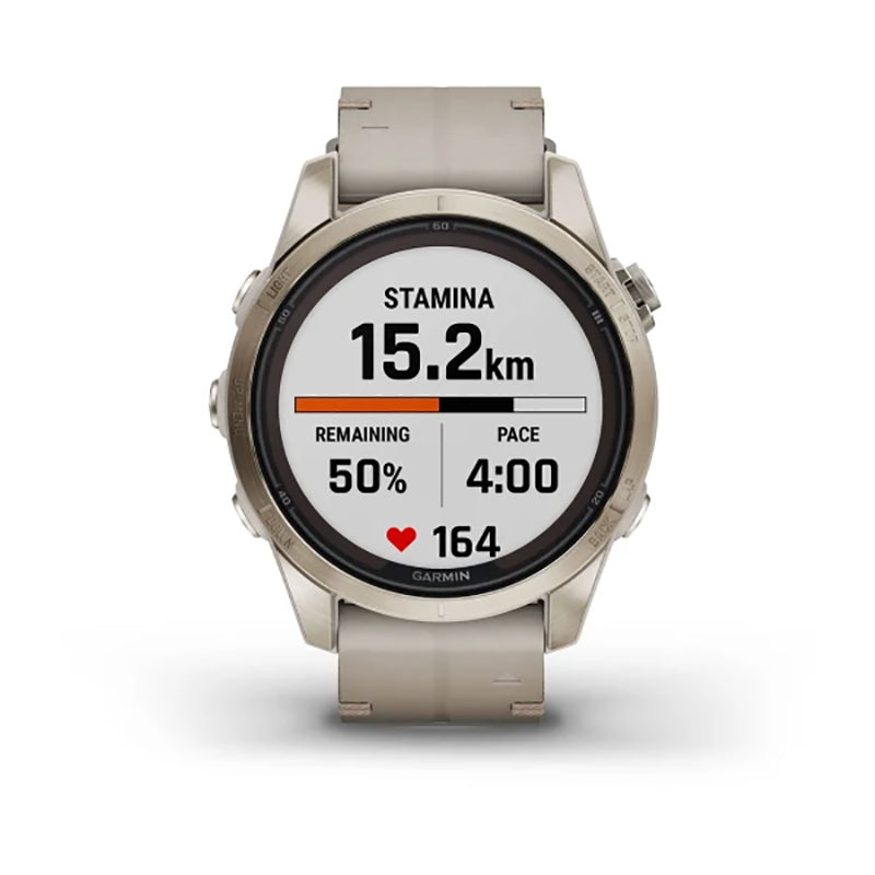 GARMIN Fenix® 7S Pro Sapphire Solar Edition Soft Gold with Limestone Leather Band