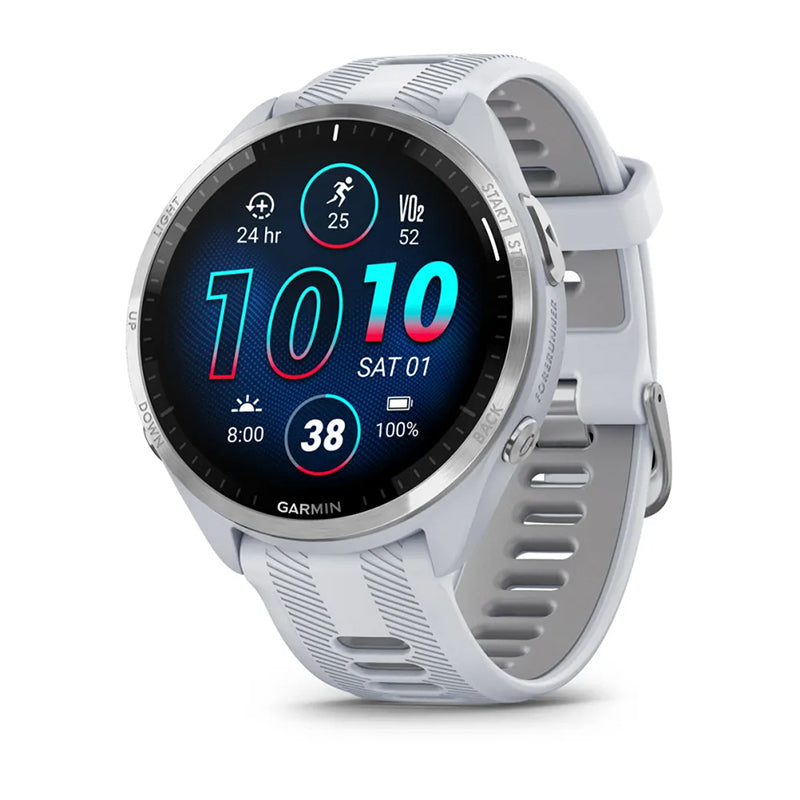 GARMIN Forerunner® 965 Titanium Bezel with Whitestone Case and Whitestone/Powder Grey Silicone Band