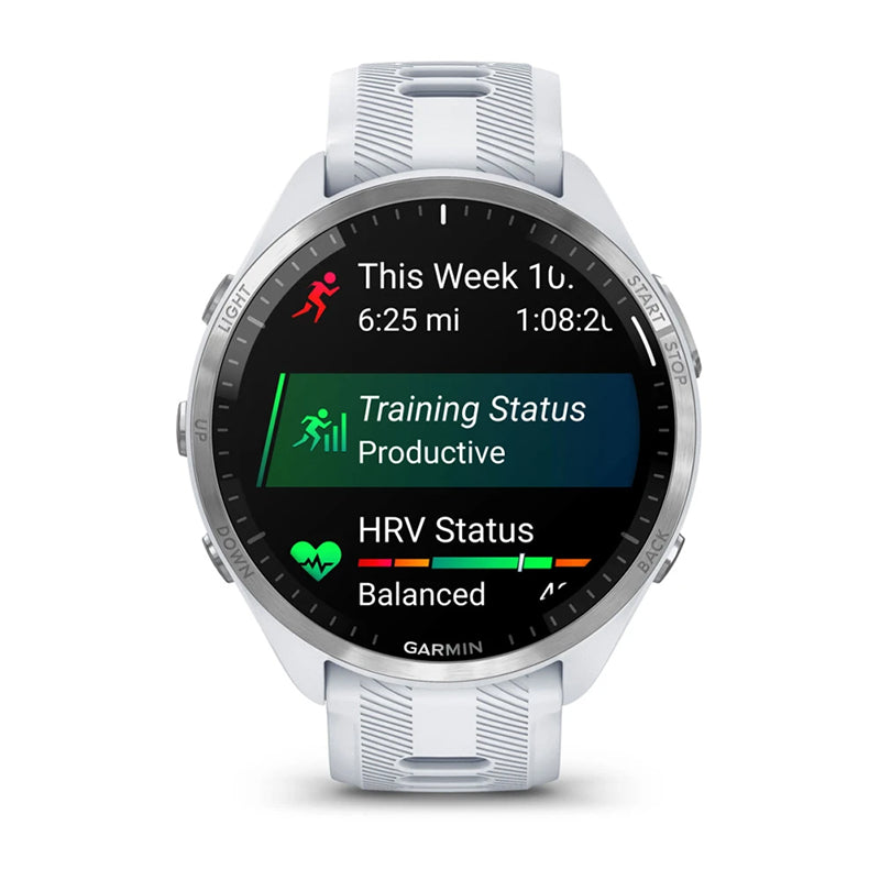 GARMIN Forerunner® 965 Titanium Bezel with Whitestone Case and Whitestone/Powder Grey Silicone Band