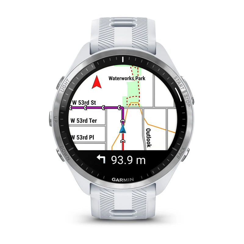 GARMIN Forerunner® 965 Titanium Bezel with Whitestone Case and Whitestone/Powder Grey Silicone Band