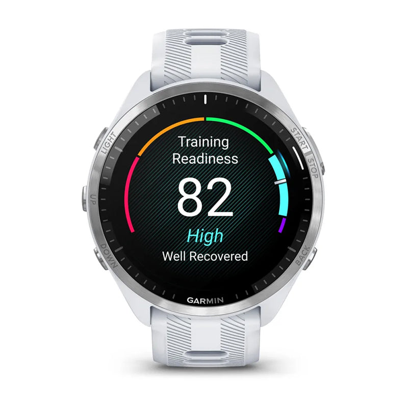 GARMIN Forerunner® 965 Titanium Bezel with Whitestone Case and Whitestone/Powder Grey Silicone Band