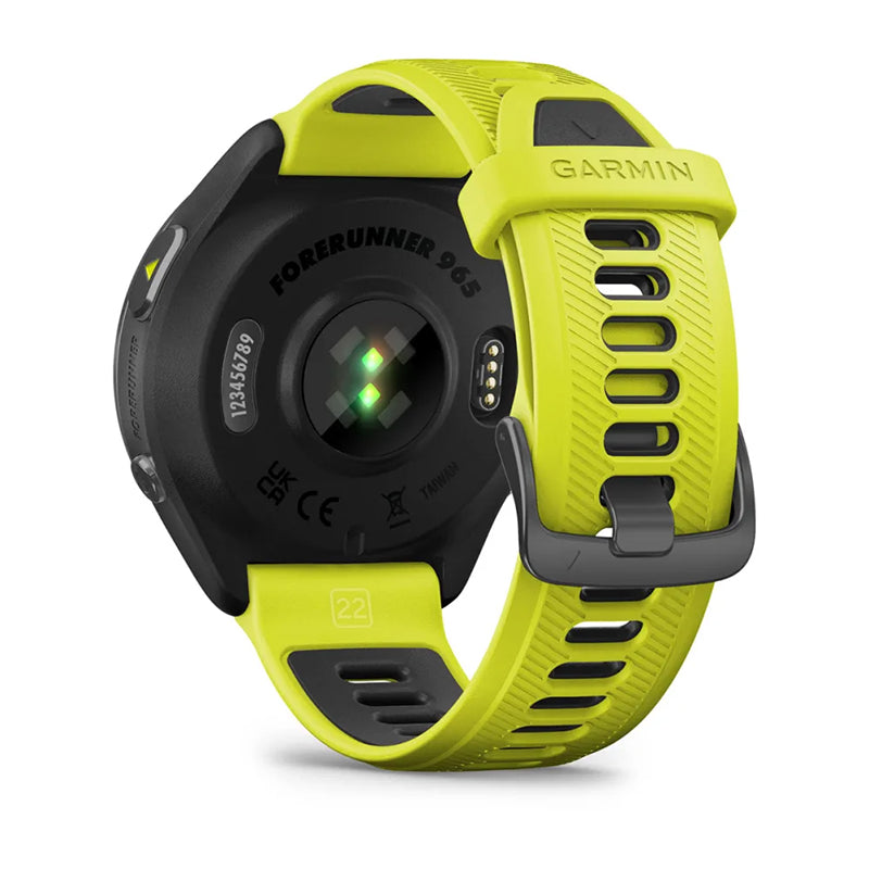 GARMIN Forerunner® 965 Carbon Grey DLC Titanium Bezel with Black Case and Amp Yellow/Black Silicone Band