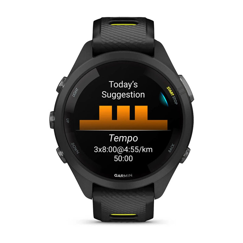 GARMIN Forerunner® 265 Music Black Bezel and Case with Black/Amp Yellow Silicone Band