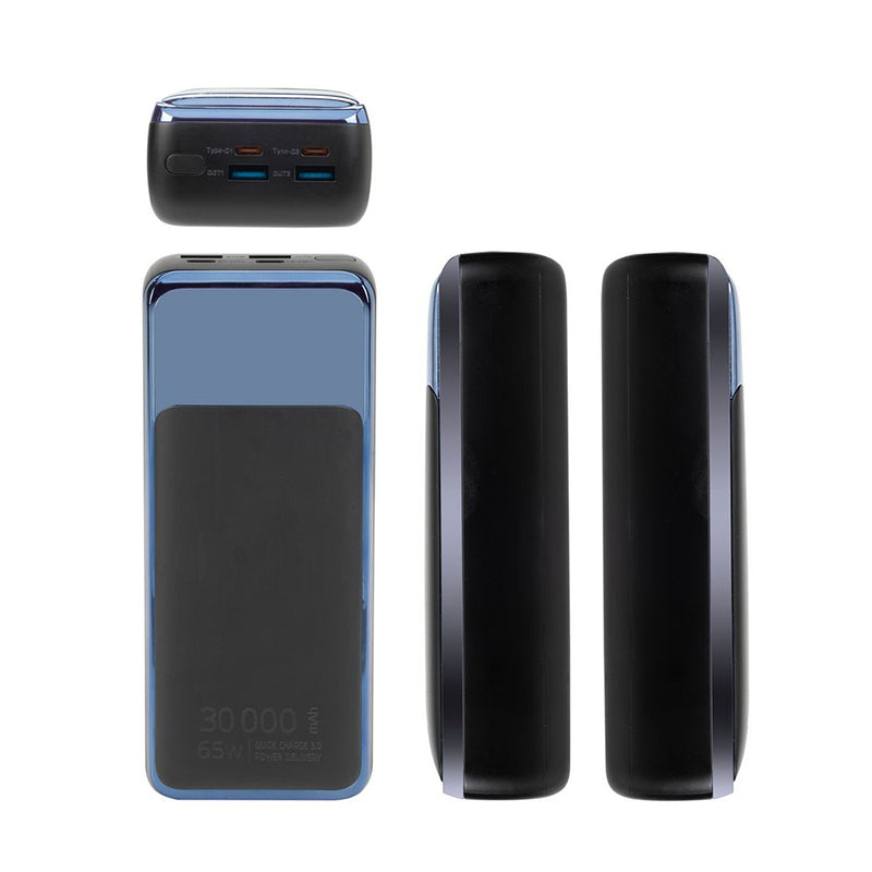 RivaCase EU, QC/PD 65W 30000 mAh Portable Battery with LCD Black For Laptops