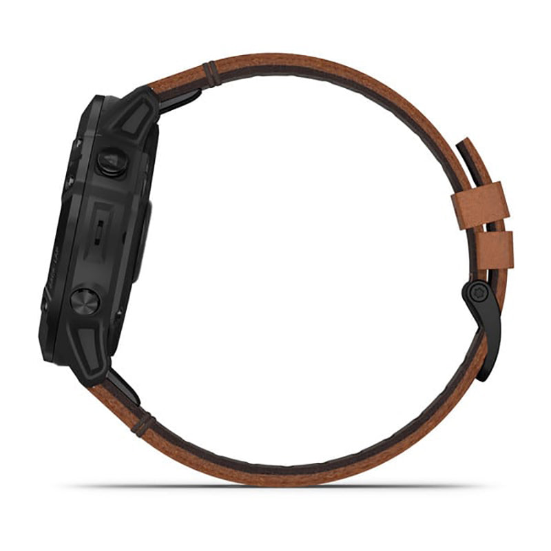 GARMIN Fenix 6X Pro Sapphire Editions Black DLC with Chestnut Leather Band Watch