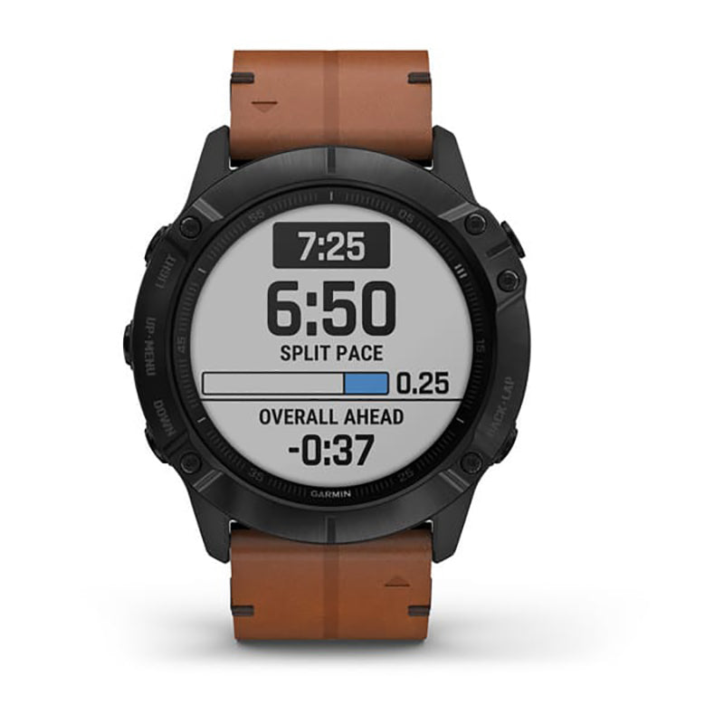 GARMIN Fenix 6X Pro Sapphire Editions Black DLC with Chestnut Leather Band Watch