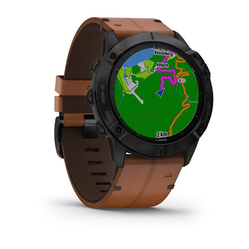 GARMIN Fenix 6X Pro Sapphire Editions Black DLC with Chestnut Leather Band Watch