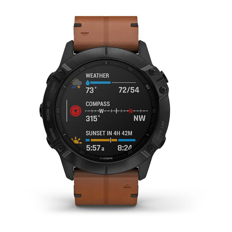 GARMIN Fenix 6X Pro Sapphire Editions Black DLC with Chestnut Leather Band Watch
