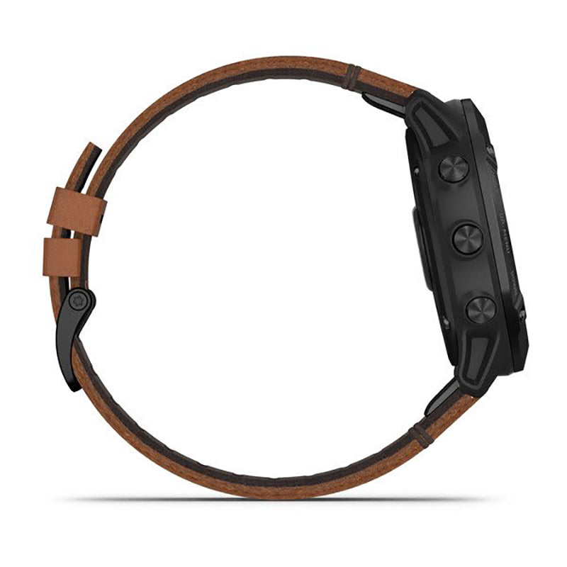 GARMIN Fenix 6X Pro Sapphire Editions Black DLC with Chestnut Leather Band Watch