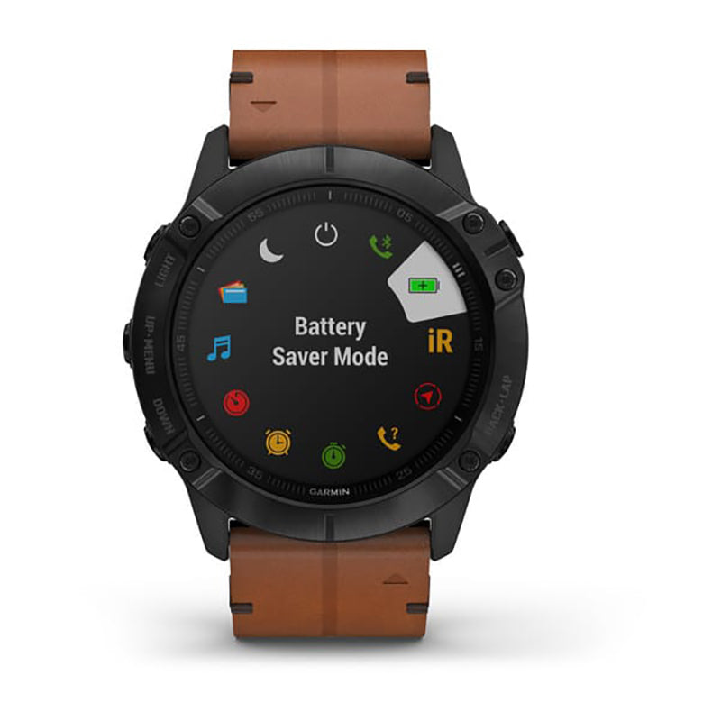 GARMIN Fenix 6X Pro Sapphire Editions Black DLC with Chestnut Leather Band Watch