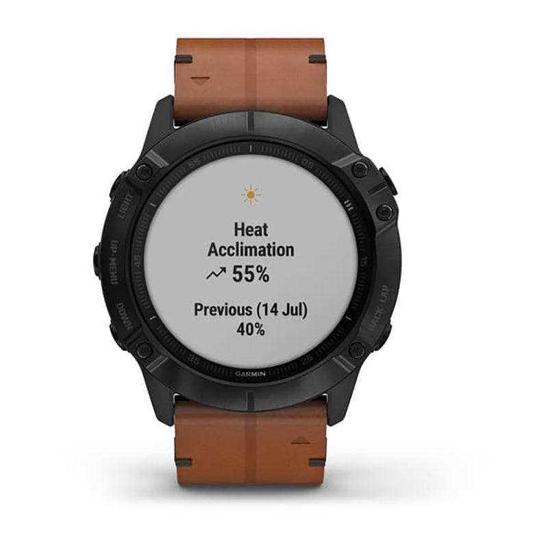 GARMIN Fenix 6X Pro Sapphire Editions Black DLC with Chestnut Leather Band Watch