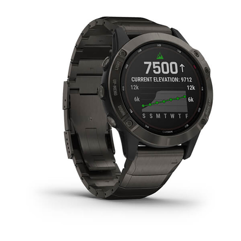 GARMIN Fenix 6 Pro Solar Edition EMEA, Titanium Carbon Grey DLC with Titanium DLC Band GPS Watch