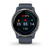 GARMIN Venu 2 Silver Stainless Steel Bezel with Granite Blue Case and Silicone Band