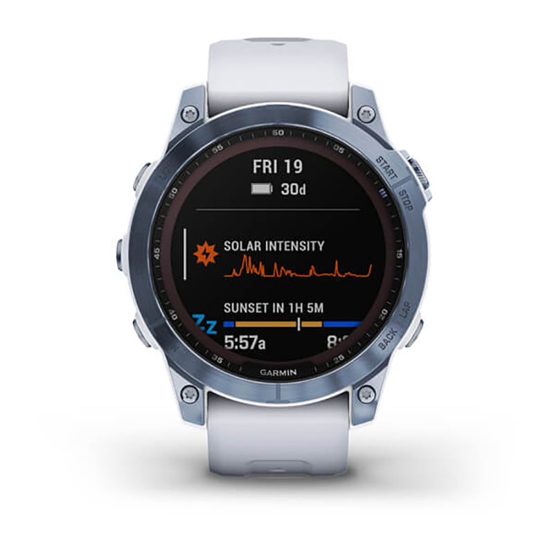 GARMIN Fenix® 7 Sapphire Solar Edition, EMEA, Mineral Blue DLC Titanium with Whitestone Band GPS Watch