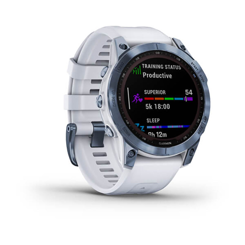 GARMIN Fenix® 7 Sapphire Solar Edition, EMEA, Mineral Blue DLC Titanium with Whitestone Band GPS Watch