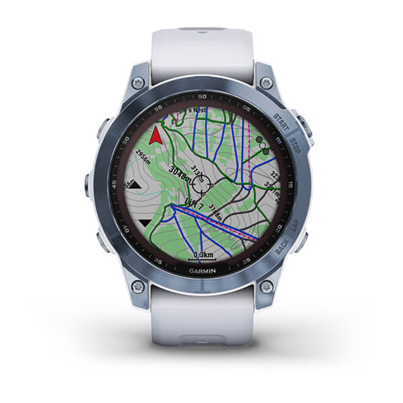 GARMIN Fenix® 7 Sapphire Solar Edition, EMEA, Mineral Blue DLC Titanium with Whitestone Band GPS Watch