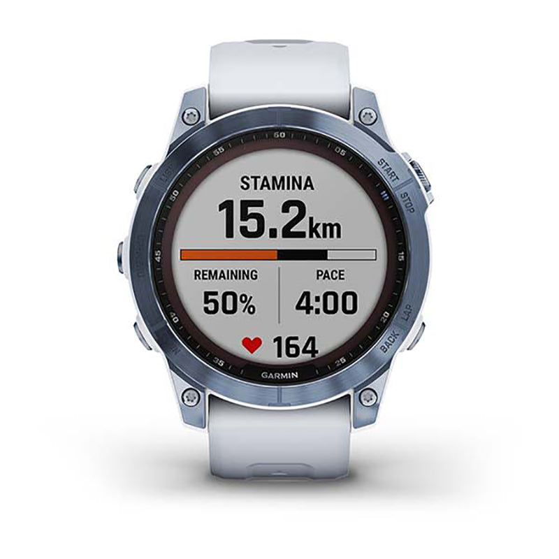 GARMIN Fenix® 7 Sapphire Solar Edition, EMEA, Mineral Blue DLC Titanium with Whitestone Band GPS Watch