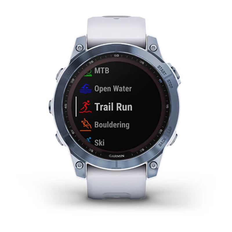 GARMIN Fenix® 7 Sapphire Solar Edition, EMEA, Mineral Blue DLC Titanium with Whitestone Band GPS Watch
