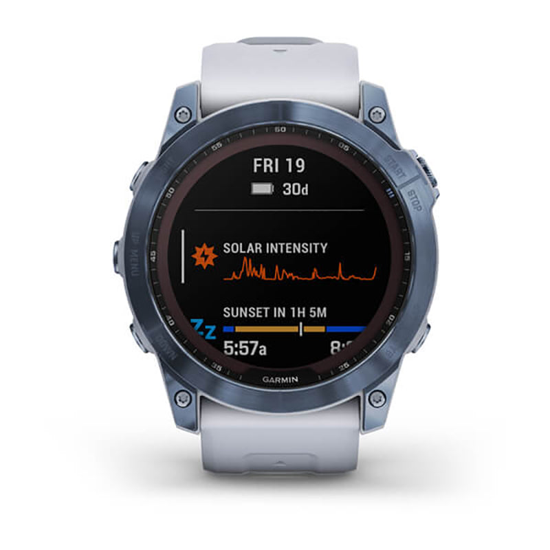 GARMIN Fenix® 7X Sapphire Solar Edition, EMEA, Mineral Blue DLC Titanium with Whitestone Band Watch