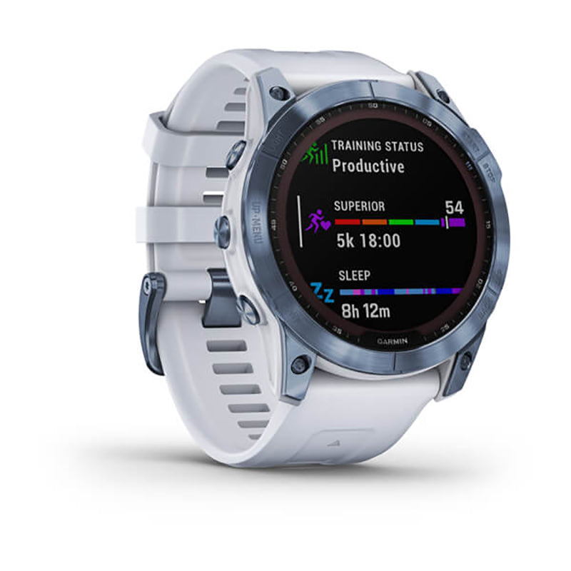 GARMIN Fenix® 7X Sapphire Solar Edition, EMEA, Mineral Blue DLC Titanium with Whitestone Band Watch
