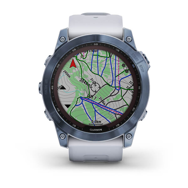GARMIN Fenix® 7X Sapphire Solar Edition, EMEA, Mineral Blue DLC Titanium with Whitestone Band Watch
