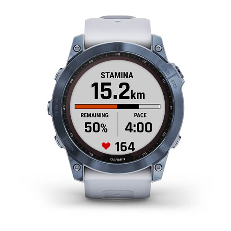 GARMIN Fenix® 7X Sapphire Solar Edition, EMEA, Mineral Blue DLC Titanium with Whitestone Band Watch