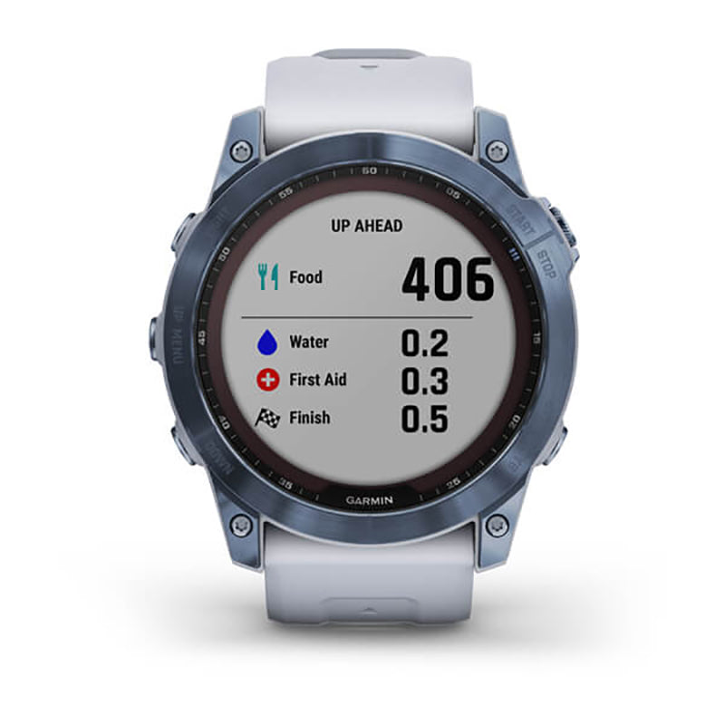 GARMIN Fenix® 7X Sapphire Solar Edition, EMEA, Mineral Blue DLC Titanium with Whitestone Band Watch
