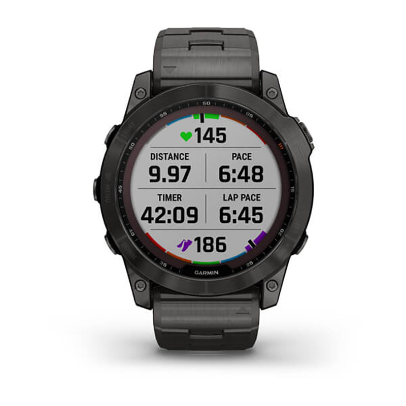 GARMIN Fenix® 7X Sapphire Solar Edition, EMEA, Carbon Grey DLC Titanium with Carbon Grey DLC Vented Titanium Band GPS Watch