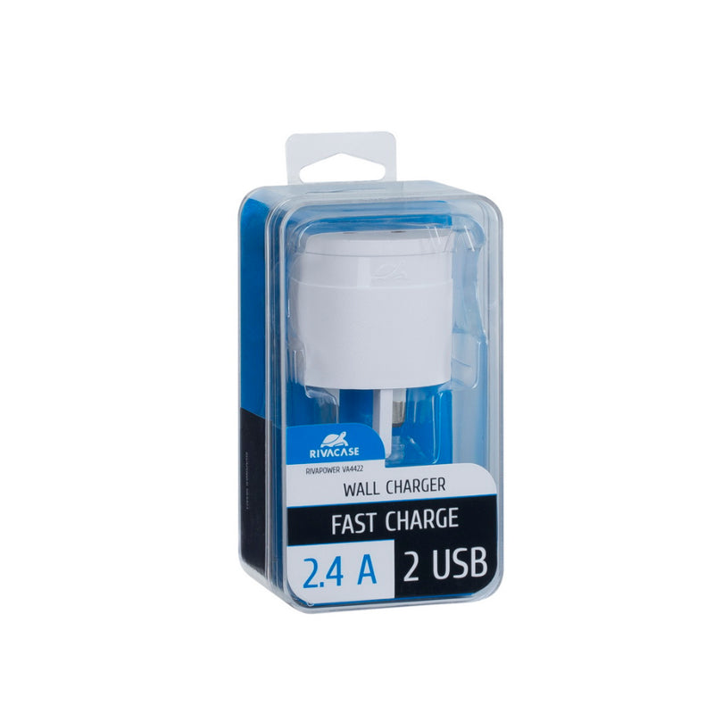 RivaCase Rivapower VA4422 W00 Wall Charger UK Plug White 2.4A/ 2USB