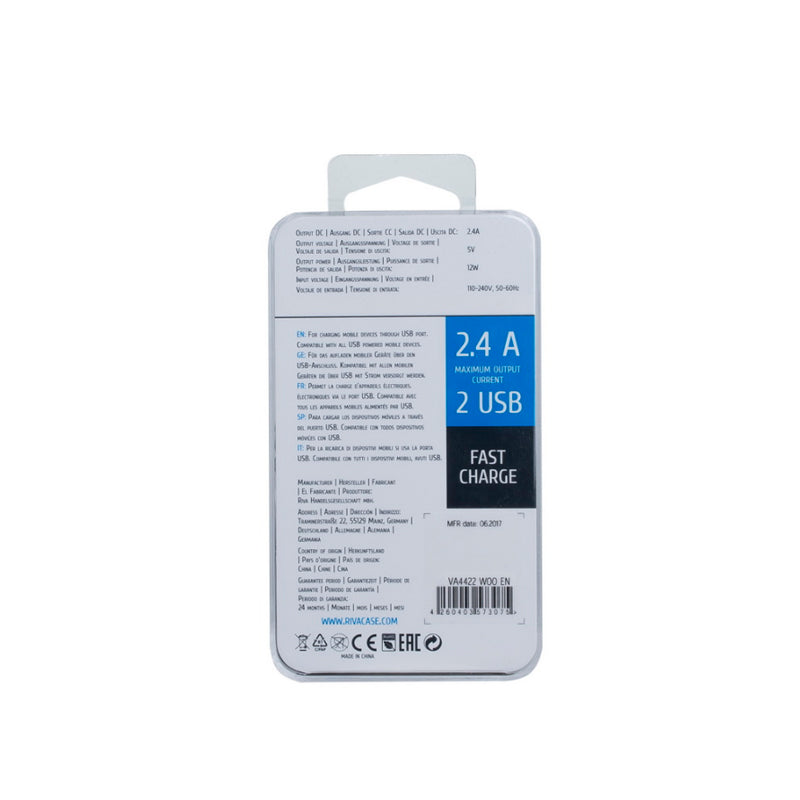 RivaCase Rivapower VA4422 W00 Wall Charger UK Plug White 2.4A/ 2USB