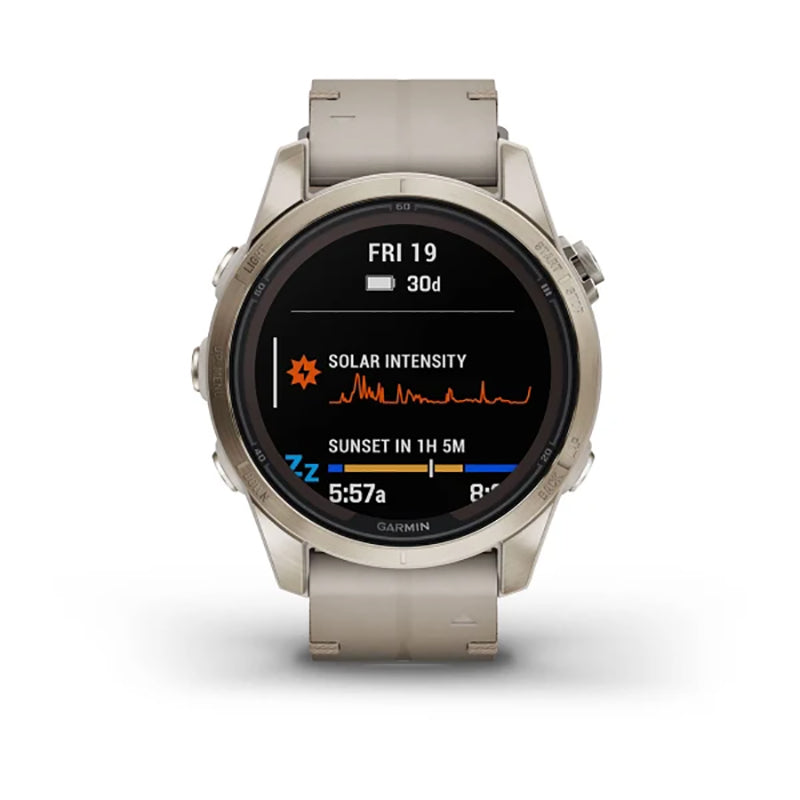 GARMIN Fenix® 7S Pro Sapphire Solar Edition Soft Gold with Limestone Leather Band