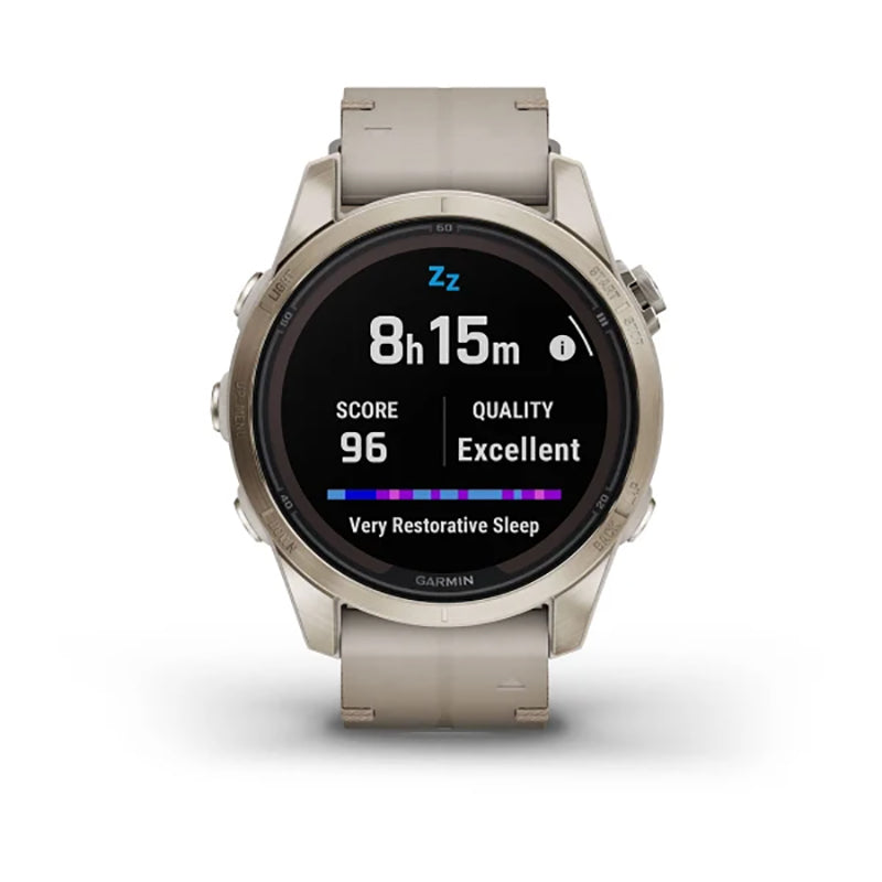 GARMIN Fenix® 7S Pro Sapphire Solar Edition Soft Gold with Limestone Leather Band