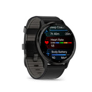 GARMIN Venu® 3 Slate Stainless Steel Bezel with Black Case and Black Leather Band