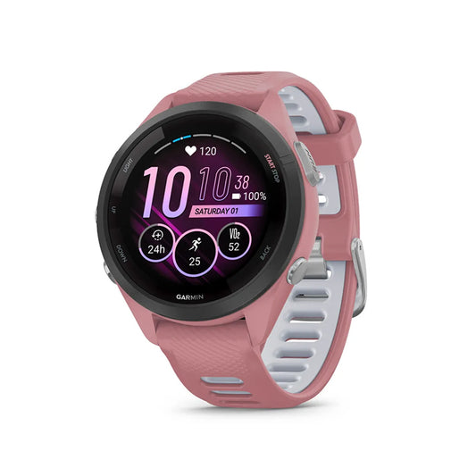 GARMIN Forerunner® 265S Black Bezel with Light Pink Case and Light Pink/Powder Grey Silicone Band