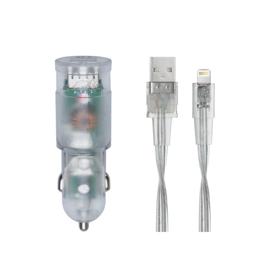 RivaCase Car Charger Transparent 3,4A/ 2USB with MFi Lightning Cable