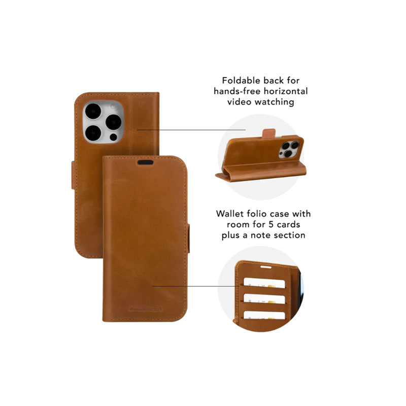 dbramante1928 Copenhagen Wallet Folio Full Grain Leather Case For iPhone 15 Pro Tan