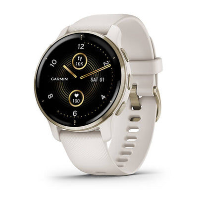 GARMIN Venu® 2 Plus, WW/EMEA/ANZ, Cream Gold Stainless Steel Bezel With Ivory Case And Silicone Band GPS Watch