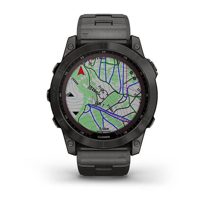 GARMIN Fenix® 7X Sapphire Solar Edition, EMEA, Carbon Grey DLC Titanium with Carbon Grey DLC Vented Titanium Band GPS Watch