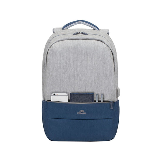 RivaCase 7567 Grey/Dark Blue Anti-Theft Laptop Backpack 17.3"