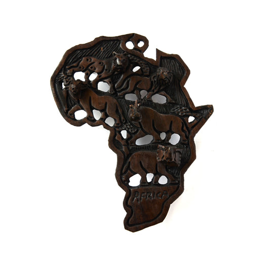 Wooden Africa Continent- Key Holder Wall Mount-Wall Decor -13 Inches Height