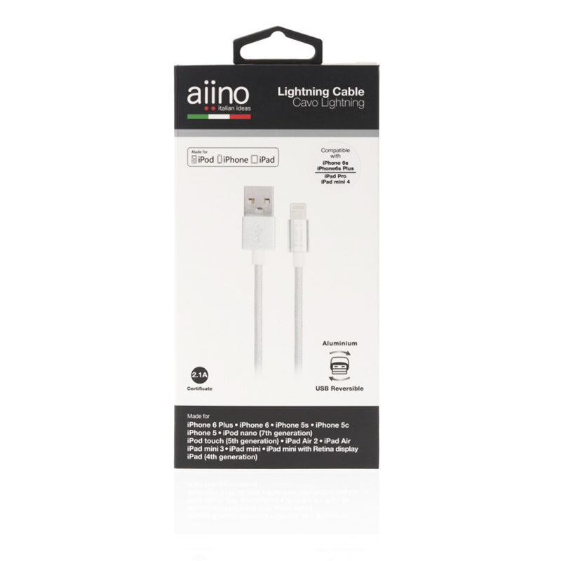 Aiino Apple Woven Lightning Cable Metal 1.2m -Silver