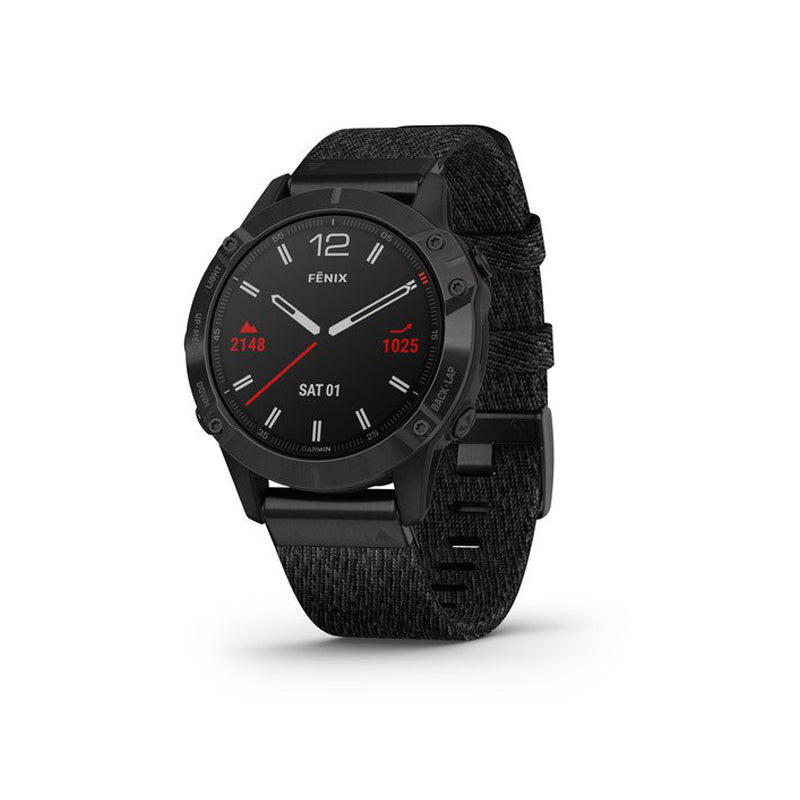 GARMIN Fenix 6 Sapphire Black DLC With Heathered Black Nylon Band