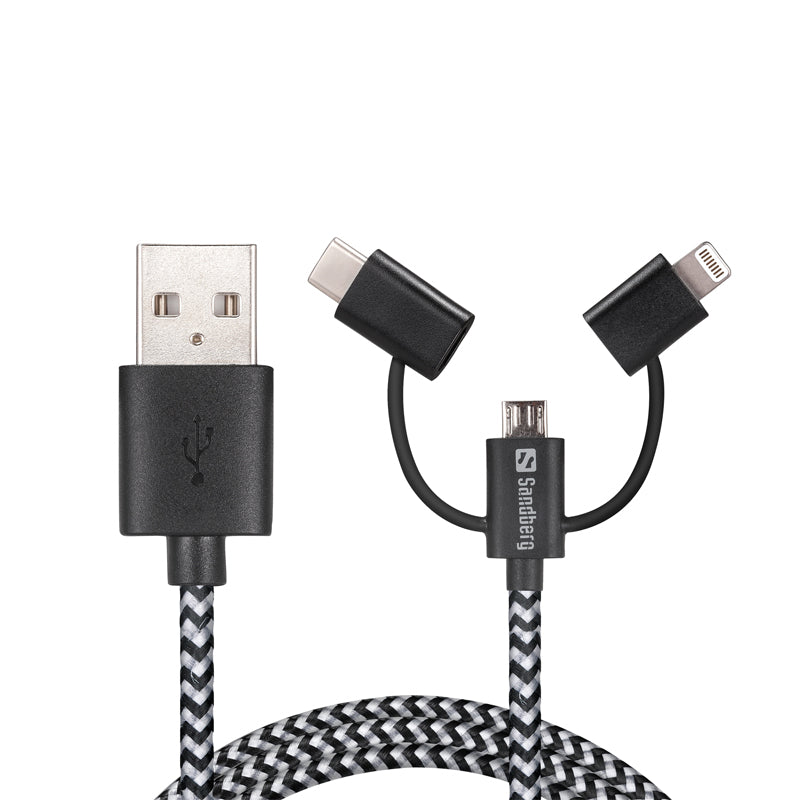 Sandberg 3in1 Lightning+MicroUSB+USB-C 1m