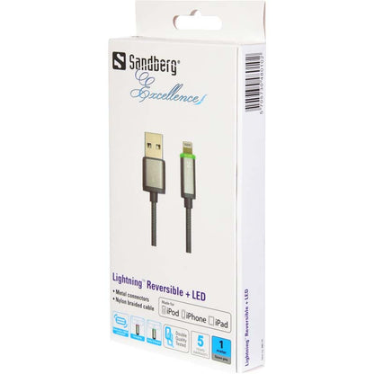 Sandberg Lightning Reversible + LED Cable 1m